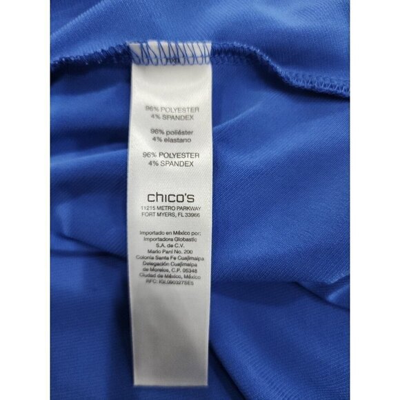 Chico’s Blue Peek A Boo Short Sleeve Polyester Spandex Top Women's Medium - Picture 5 of 7